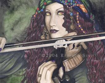 Enchanted Melodies Violin PRINT Fantasy Art Watercolor Portrait Musician Jewelry 3 SIZES