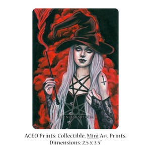 Black Magic Limited Edition ACEO Print Gothic Witch Occult Witchcraft Dark Evil Red Black Pentagram Inverted Corset Fantasy Art Portrait