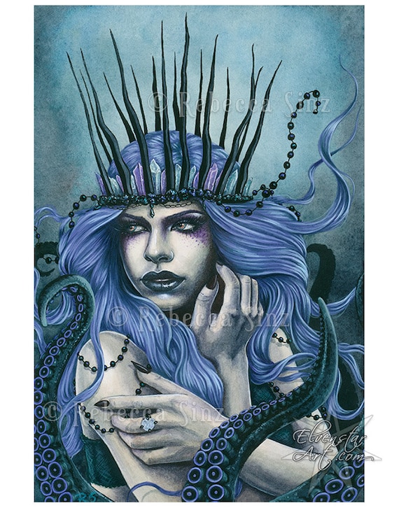 女性の肖像画 魔女 女性の肖像画 水彩画 額装