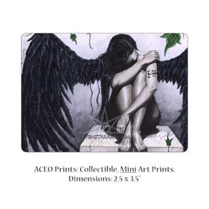 Dark Angel II ACEO Print Gothic Art Sad Gray Tattoos Artist Trading Cards ATC Fantasy Art