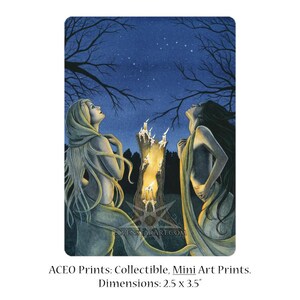 Rytuał ACEO DRUK Gotyckie Wiedźmy Artysta Wiedźmy Karty Kolekcjonerskie ATC Fantasy Art Nocne Niebo Gwiazdy Świece Okultystyczne Kobiety