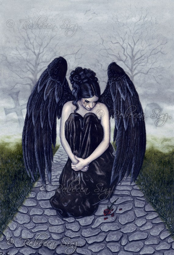To Bid You Farewell PRINT Gothic Angel Sad Tears Crying