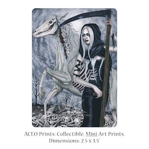 Death ACEO Druck Vier Reiter der Apokalypse Skulls Bones Sensenmann Skelett Pferd Sense Gothic Fantasy Kunst Künstler Trading Cards ATC