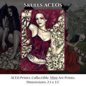 Skulls ACEO Print Set Artist Trading Cards ATC Gothic Horror Fantasy Art Celtic Cross Blood Corset Crows