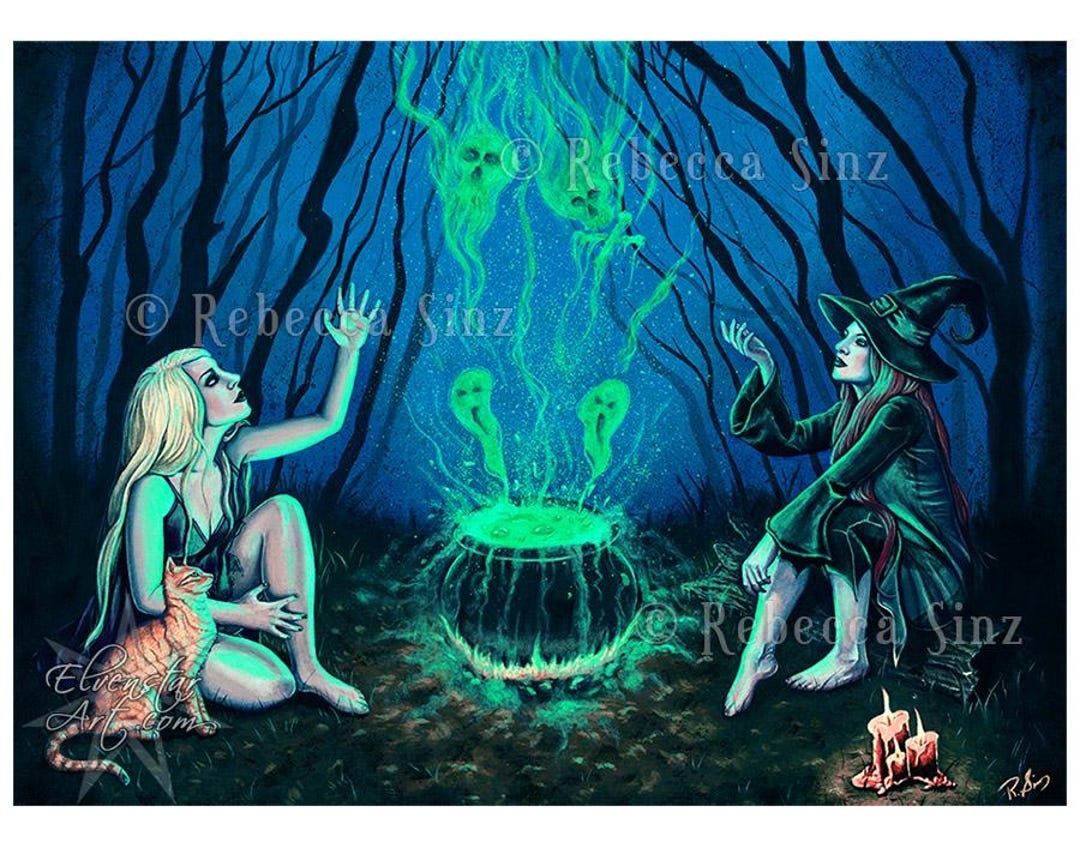 Witches Cauldron PRINT Witch Gothic Halloween Art Candles Women Occult ...