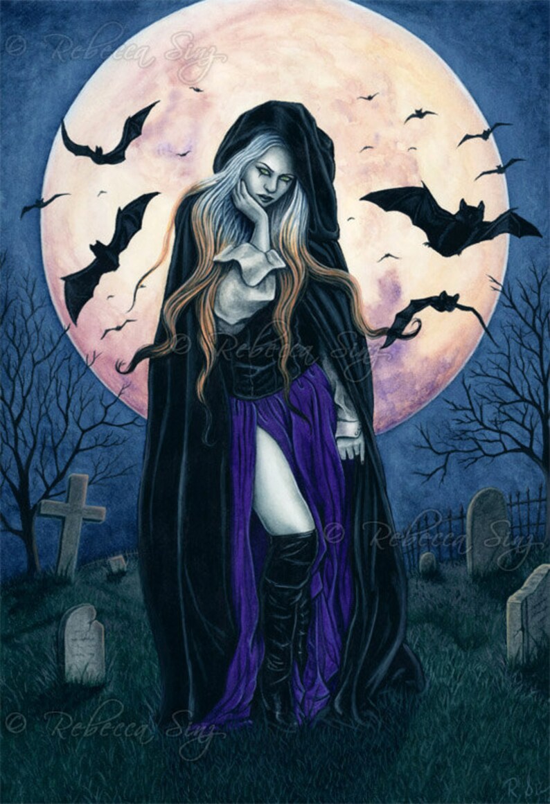 Harvest Moon Prints HALLOWEEN Gothic Art Witch Bats Cemetery - Etsy