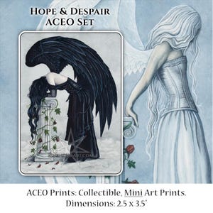 Juego de impresiones ACEO de esperanza y desesperación, ángeles, emociones, arte, tarjetas coleccionables de artistas, ATC Emotions, arte de fantasía, alas