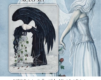 Set di stampe ACEO Speranza e Disperazione Angeli Emozioni Arte Artista Carte collezionabili ATC Emozioni Arte fantasy Ali