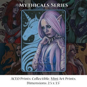 Fabelwesen ACEO Prints Fantasy Kunst Frauen Tiere Drache Einhorn Kraken Greife Selkie Phoenix bunt - Einzeln oder im Set