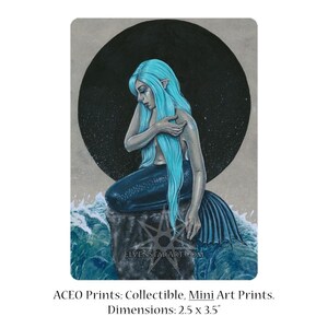 Fale ACEO PRINT Gotycka sztuka syreny Artysta Karty kolekcjonerskie ATC Fantasy Art Teal Ocean Woda Fale Turkusowe Włosy