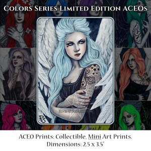 Gothic Angels ACEO Prints Limited Edition Colors Hair Wings Tattoos Artist Trading Cards ATC