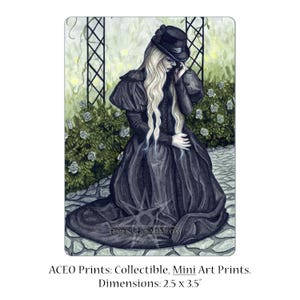 Mourning Garden ACEO Stampa Artista Carte Collezionabili ATC Fantasy Art Giardino Vittoriano Triste