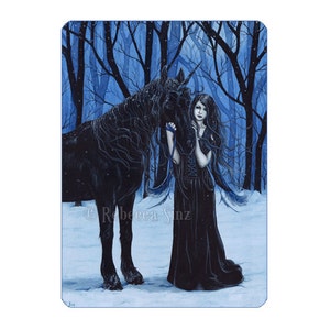 Midnight Travelers ACEO Print Gothic Fairy Unicorn Winter Fantasy Artist Trading Cards ATC Fantasy Art Blue Snow image 1