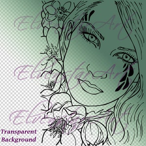 DIGI Stamp Printable Scrapbooking Card Making Crafts Fantasy Fairy Flowers Black Hellebore Tattoo Portrait Digital Stamp Download Coloring image 2