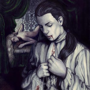 Another Ruined Cravat PRINT Fantasy Art Georgian Male Vampire Gothic Blood Horror Portrait dark 4 SIZES