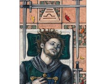 IV of Swords ACEO Print Tarot Medieval knight Artist Trading Cards ATC Fantasy Art