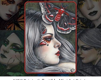 Moths and Butterflies Limited Edition ACEO Print Luna Monarch Butterflies Robin Moth Blue Morpho Fantasy Fairy Artist Trading Cards ATC
