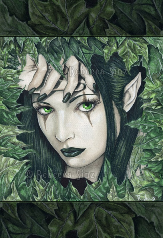Fairy of the Dark Forest PRINT Gothic FAIRY Green Fantasy