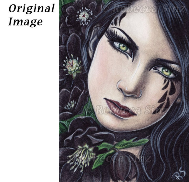 DIGI Stamp Printable Scrapbooking Card Making Crafts Fantasy Fairy Flowers Black Hellebore Tattoo Portrait Digital Stamp Download Coloring image 3
