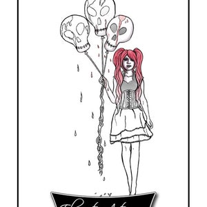 Coloring Page PRINTABLE Gothic Lolita Skulls Balloons Horror Corset Fantasy Art Adult Coloring Instant Digital Download Line Art Printable