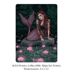 Glow ACEO Print Sereia Fantasia Arte Rosa Lírios Almofadas de Lótus Lagoa Mágica Artista Cartões de Troca ATC