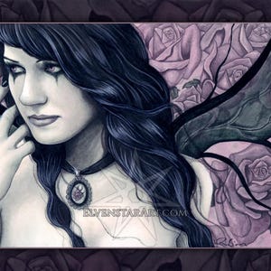 Rose Garden PRINT Gothic Fairy Art Cameo Mauve Roses Pink Portrait Dark Fantasy Art 3 SIZES