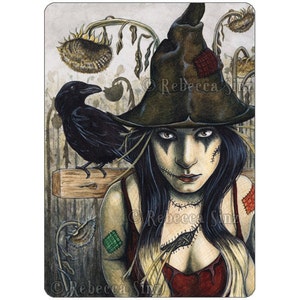 The Harvest ACEO Print Gothic Scarecrow Crow Raven Creepy Autumn Halloween Artist Trading Cards ATC Fantasy Art image 1