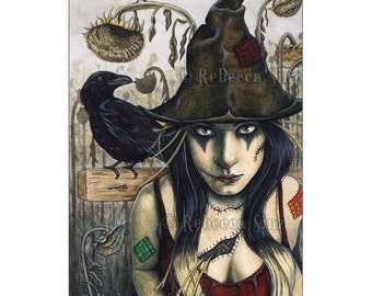 The Harvest ACEO Print Gothic Scarecrow Crow Raven Creepy Autumn Halloween Artist Trading Cards ATC Fantasy Art