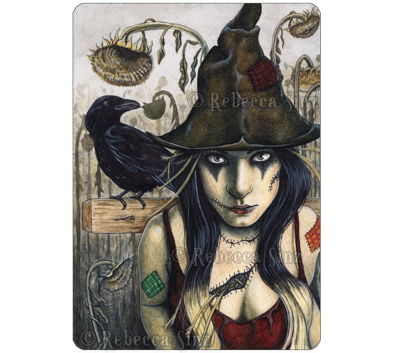 The Harvest ACEO Print Gothic Scarecrow Crow Raven Creepy Autumn Halloween Artist Trading Cards ATC Fantasy Art image 1