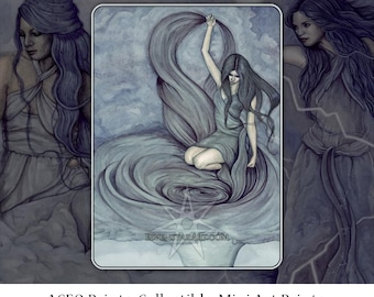 The Storms ACEO Prints Rain Lightning Tornado Goddesses Artist Trading Cards ATC Fantasy Art - Individually or Set
