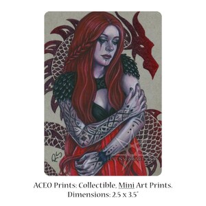 Dragon Scale ACEO Print Artist Trading Cards ATC Portrait Gothic Dark Fantasy Art Dragon Woman Warrior Armor Red Artwork