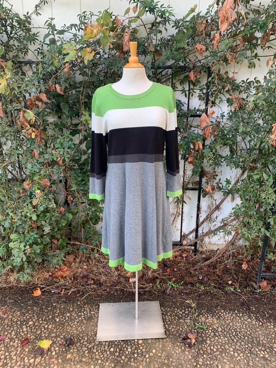 green striped sweater dress The Olive Stripe Sweater Dress OLIVE-CREAM Stripe / M