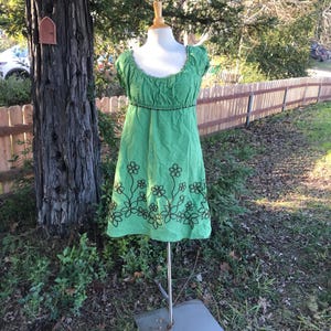 Embroidered Green Cottagecore Empire Waist Dress