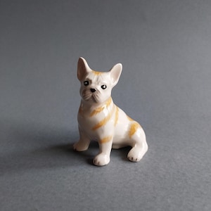 Dog Ceramic Miniature Figurine, Gift for dog Lovers, Animal Figurines Collectors, Dollhouse Decoration, miniature French bulldog sitting