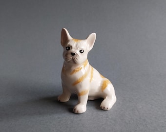 Dog Ceramic Miniature Figurine, Gift for dog Lovers, Animal Figurines Collectors, Dollhouse Decoration, miniature French bulldog sitting