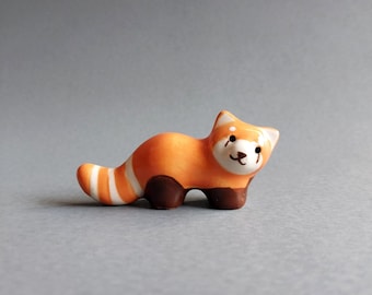 Miniauture Raccoon Ceramic Animal Figurine Collectible Decor Orange Countryside Cute Little Tiny Small red panda Statue chopstick rest