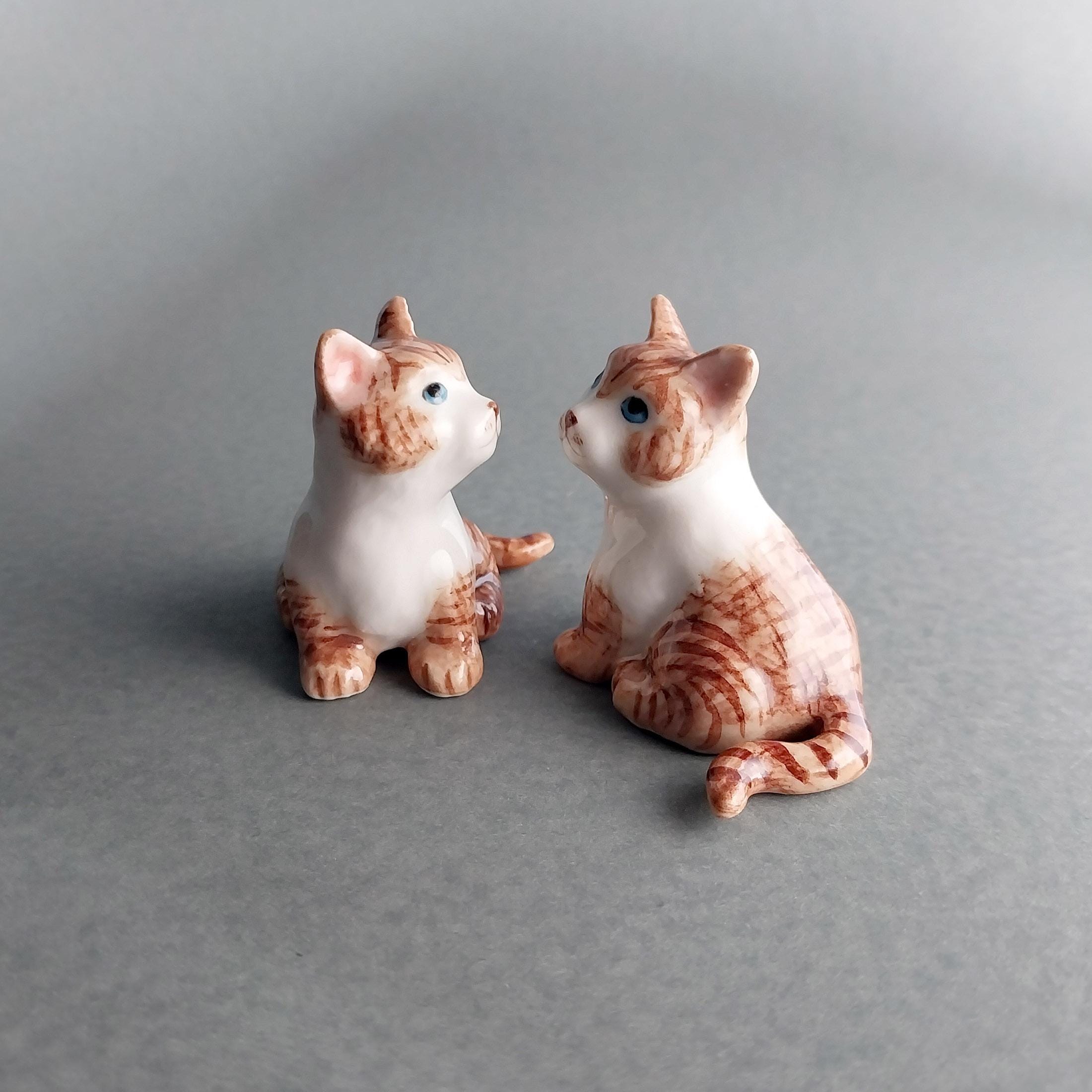 Figurines Porcelaine – Paire De Chats Orange Tigrés Joueurs (chat Et Chaton)