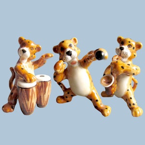Tiger Playing Drum Musician Instrumentalist Little Animal Miniature Ceramic Figurine Statue Porcelain Figurine Collectible Decor Funny image 2