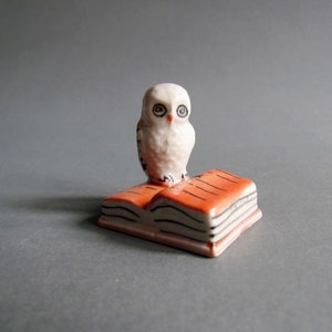 Tiny White Owl Bird Ceramic Figurine Miniature Porcelain Animal Statue Collectible Decor Small Tiny Little Owl On Book Woodland Gift
