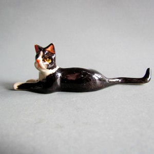 Ceramic Cat Home decor Gift For Cat lovers Cat Statue Handmade Ceramics Black White Cat Laying