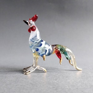 Miniature Chicken Hand Blown Glass Figurine Rooster Statue Gold Trim Countryside Farm Small Craft Miniature Bird Small Hen