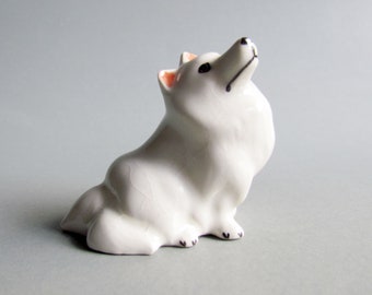 Dog Miniature Ceramic Animal Figurine Small Statue Collectible Dog Porcelain Dog Figurines Collectible Decor Gifts Dog Figures Toy USA White