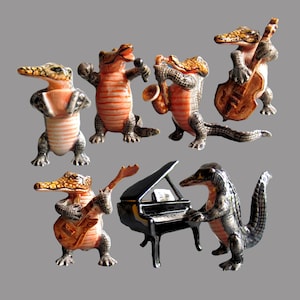 CHOOSE Miniature Ceramic Figurine Crocodile Musician Instrumentalist Little Statue Figurine Collectible Decor Alligator Drum Accordion