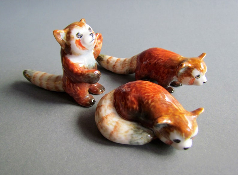 3 Red Panda Ceramic Porcelain Animal Figurine Miniature Animal,Figurine,Collectible,Red Panda Porcelain,Red Panda Figruine,Home Decor Gifts