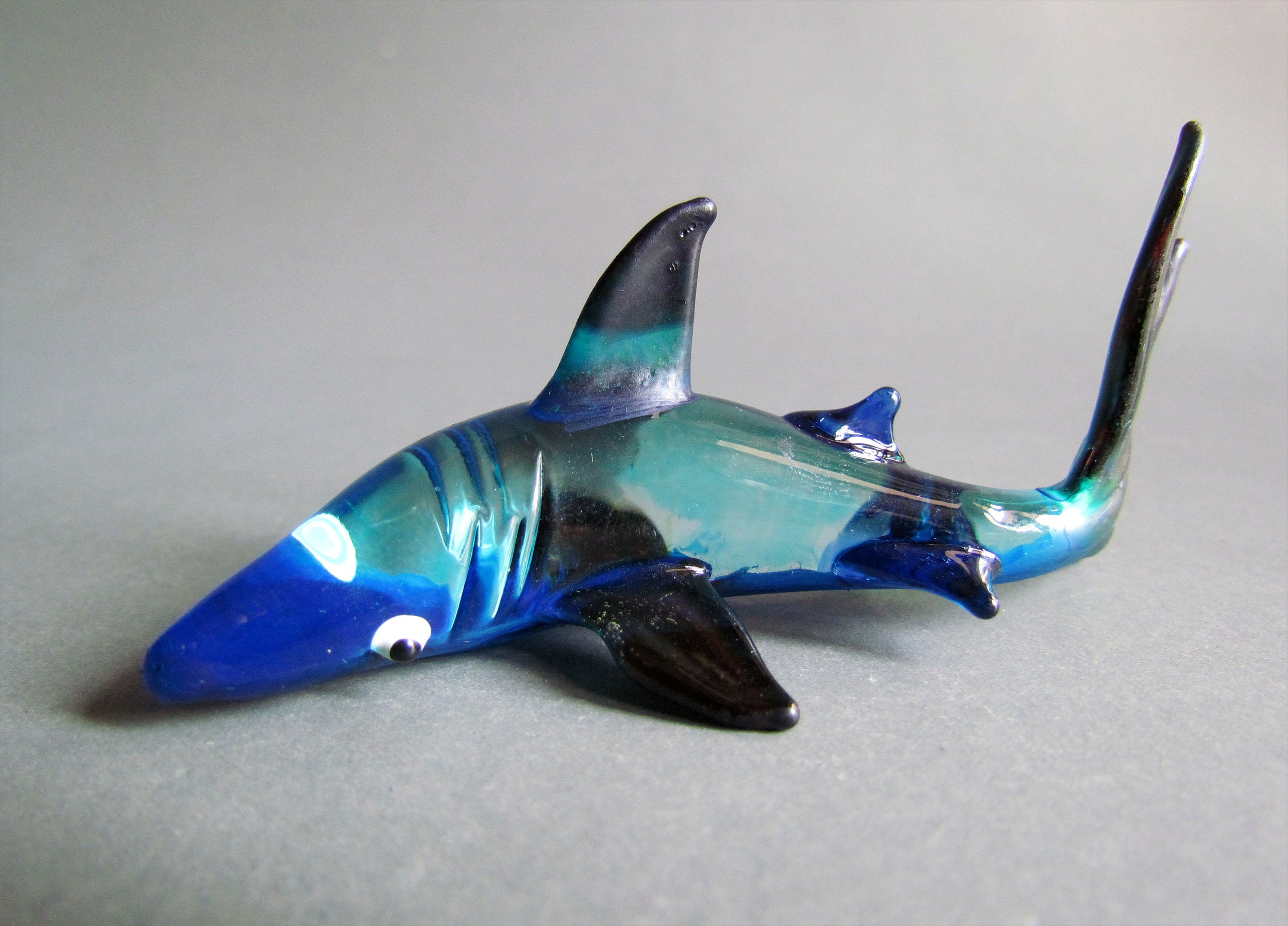 Hand Blown Glass Figurine Hand Painted Shark Glass Fish Decor | Etsy