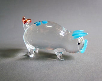 TINY CRYSTAL PIG HAND BLOWN CLEAR GLASS ART PIG FIGURINE ANIMALS GLASS BLOWN FBM03 