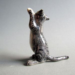 Miniature Ceramic Cat Animal Cute Little Tiny Small White Black blue Figurine Statue Decoration Hand Painted Collectible Gifts Standing Cat image 1