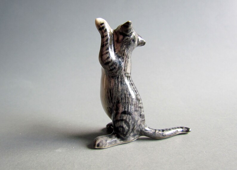 Miniature Ceramic Cat Animal Cute Little Tiny Small White Black blue Figurine Statue Decoration Hand Painted Collectible Gifts Standing Cat image 1