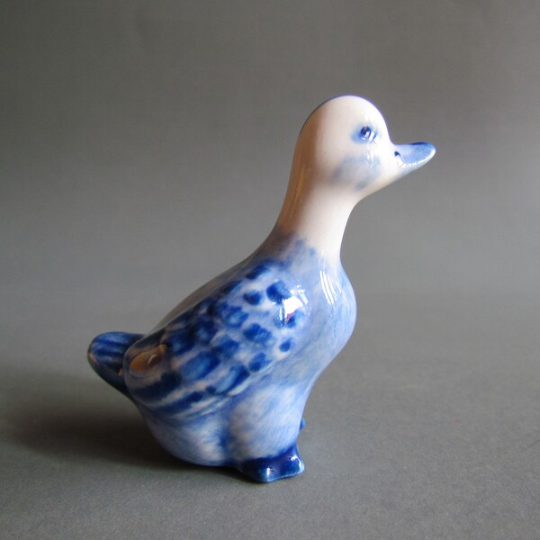 Miniature Ceramic Figurines Duck White Blue Mallard Duck Hand Painted Decoration DB