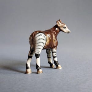 Okapi Okapia Ceramic Figurine Animal Zonkey Ceramic Zebra Donkey Figurine Ceramic Porcelain Handmade Miniature Dollhouse Gift Brown White